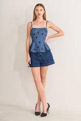 [PREORDER] MIDNIGHT POLKA WOVEN TOP