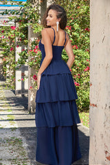 The Miriam Sweetheart Slit Detail Tiered Maxi Dress (Navy) - treasures-4-u-2-day