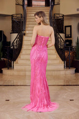 Nox Anabel G1650 Strapless Dress With A Semi-Sweetheart Top Embroidery - Slit