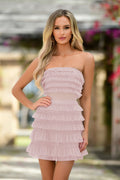 Georgia Sheer Bodice Tiered Tulle Skirt Mini Dress (Blush)