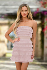 Georgia Sheer Bodice Tiered Tulle Skirt Mini Dress (Blush) - treasures-4-u-2-day