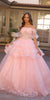 Nox Anabel H1360 Off the Shoulder 3D Floral A-Line Gown Removable Skirt