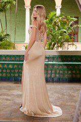 Nox Anabel H1668 Pleated Bust Off-Shoulder Sheer Waistline Dress