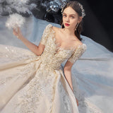 Luxury Ivory Wedding Dress with Scoop Neck