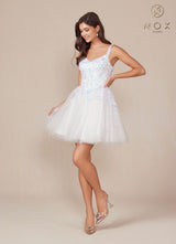 Nox Anabel H846W Short Glitter Sequin Applique White A-Line Dress