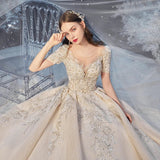 Luxury Ivory Wedding Dress with Scoop Neck