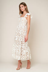 STILL THINKING LACE MIDI DRESS