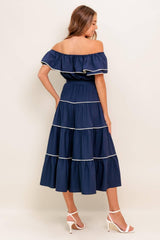 BUTTERCREAM DREAM NAVY WOVEN MIDI DRESS