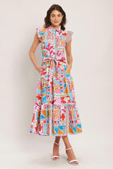 RIVIERA MOSAIC WOVEN MIDI DRESS