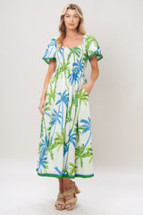 PALM ESCAPADE WOVEN MIDI DRESS