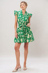 EMERALD BLOOM WOVEN MINI DRESS