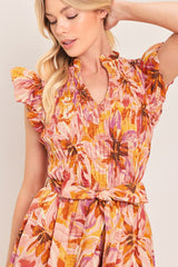 APRICOT BLOSSOM WOVEN MIDI DRESS