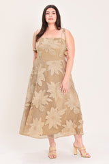 SANDY BLOOM FLORAL WOVEN LACE MIDI DRESS