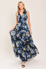 FOIL FLORAL EVENING WOVEN MAXI DRESS