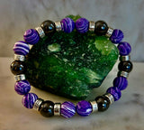 Purple Malachite & Hematite Bracelet – 10mm Handmade Energy Bracelet | Large 8” Wrist | Reiki-Infused