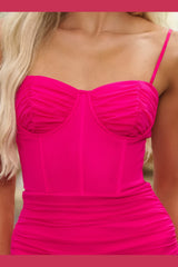 The Evelyn Mesh Ruched Bodycon Corset Mini Dress (Hot Pink) - treasures-4-u-2-day