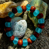 Ocean Drift Recycled Sea Glass Bracelet – Blue Coastal Wood Bead Stretch Bracelet 🌊