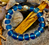 Moonlit Tide Bracelet - Recycled Glass & Freshwater Pearl Stretch Bracelet
