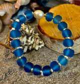 Moonlit Tide Bracelet - Recycled Glass & Freshwater Pearl Stretch Bracelet