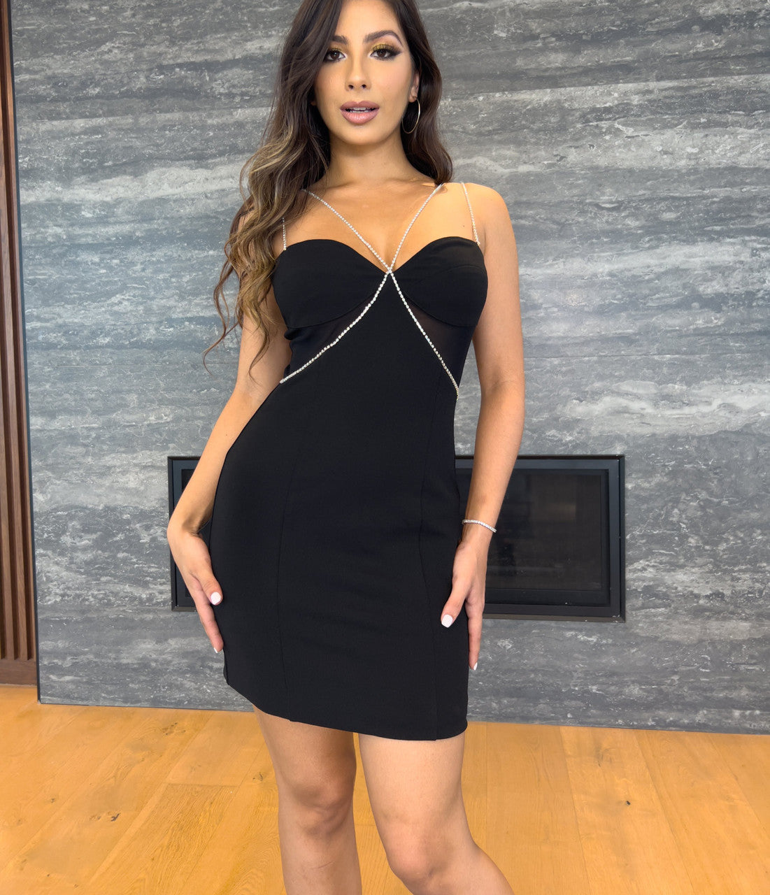 Millionaire Diamond Criss-Cross Straps Mini Dress (Black)
