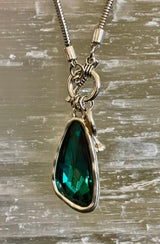 Crystal Drop Pendant Necklace – Blue or Green – Adjustable 75cm (29 inch) Chain - treasures-4-u-2-day