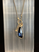 Crystal Drop Pendant Necklace – Blue or Green – Adjustable 75cm (29 inch) Chain - treasures-4-u-2-day