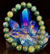 Natural Moss Agate Bracelet 8mm & 10mm – Reiki-Infused Growth, Abundance & Grounding Jewelry (Multiple Wrist Sizes)