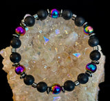 Hematite and Natural Stone Unisex Stretch Bracelet – Medium Fit, Sleek Fusion Style