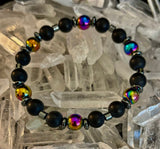 Hematite and Natural Stone Unisex Stretch Bracelet – Medium Fit, Sleek Fusion Style