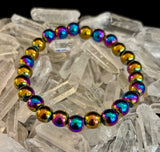 Rainbow Hematite Round Beaded Bracelet – LGBTQ Pride & Strength for Medium or Large Wrists