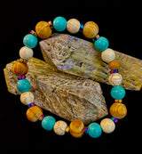 Turquoise and Cream Howlite with Coconut Palm Beads (8"-8.5" Large and XL Wrists)