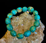Imperial Jasper Nugget Stretch Bracelet — Natural Turquoise Green Jasper Statement Bracelet (Medium to Large Wrists)