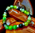 Green Agate & Black Onyx Stretch Bracelet — Handmade Natural Stone Bracelet with Silver Spacers for Large to XL Wrists (7.5