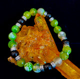 Green Agate & Black Onyx Stretch Bracelet — Handmade Natural Stone Bracelet with Silver Spacers for Large to XL Wrists (7.5"–8.5")