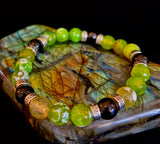 Green Agate & Black Onyx Stretch Bracelet — Handmade Natural Stone Bracelet with Silver Spacers for Large to XL Wrists (7.5"–8.5")