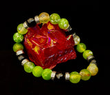 Green Agate & Black Onyx Stretch Bracelet — Handmade Natural Stone Bracelet with Silver Spacers for Large to XL Wrists (7.5"–8.5")