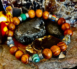 Coconut Palm Wood with Mixed Natural Stones (8.5"-9.5" XL Wrists)