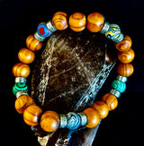 Coconut Palm Wood with Mixed Natural Stones (8.5"-9.5" XL Wrists)