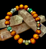 Coconut Palm Wood with Mixed Natural Stones (8.5"-9.5" XL Wrists)