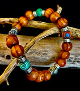 Coconut Palm Wood with Mixed Natural Stones (8.5"-9.5" XL Wrists)