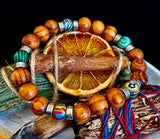 Coconut Palm Wood with Mixed Natural Stones (8.5"-9.5" XL Wrists)