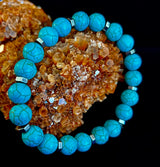 Turquoise Howlite Bracelet with Silver Spacers — Handmade in Puerto Vallarta — Calming Natural Stone Stretch Bracelet (6.75"–7.5" Medium to Large Wrists)