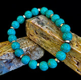 Turquoise Howlite Bracelet with Silver Spacers — Handmade in Puerto Vallarta — Calming Natural Stone Stretch Bracelet (6.75"–7.5" Medium to Large Wrists)