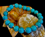 Turquoise Howlite Bracelet with Silver Spacers — Handmade in Puerto Vallarta — Calming Natural Stone Stretch Bracelet (6.75"–7.5" Medium to Large Wrists)