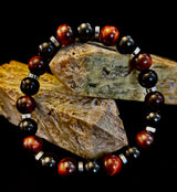 Tiger’s Eye & Black Onyx Power Bracelet — Handmade in Puerto Vallarta Mexico — Protection & Confidence Stone Bracelet for Large Wrists