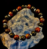 Tiger’s Eye & Black Onyx Power Bracelet — Handmade in Puerto Vallarta Mexico — Protection & Confidence Stone Bracelet for Large Wrists