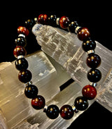 Tiger’s Eye & Black Onyx Power Bracelet — Handmade in Puerto Vallarta Mexico — Protection & Confidence Stone Bracelet for Large Wrists