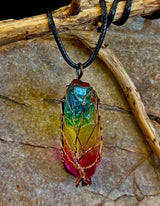 Rainbow Chakra Tree of Life Necklace – Glass Pendant | Leather Cord | Copper or Silver Wire Wrap