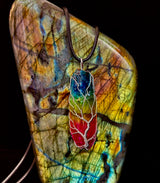 Rainbow Chakra Tree of Life Necklace – Glass Pendant | Leather Cord | Copper or Silver Wire Wrap