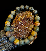 Polychrome Jasper & Lava Stone Essential Oil Diffuser Bracelet – 10mm Natural Stone | Aromatherapy Bracelet with Eucalyptus Oil